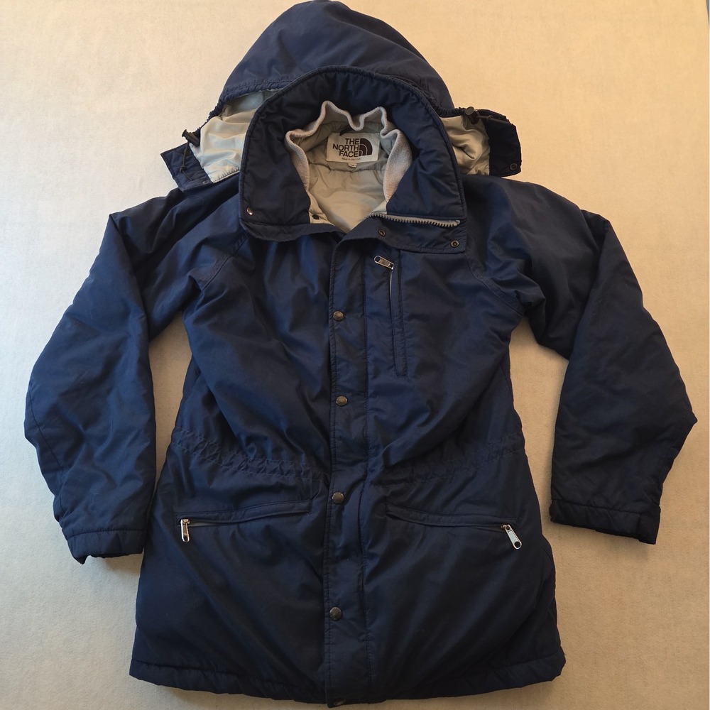 Men's Vtg The North Face Hooded Parka Jacket Navy Blue Med Brown Tag Classic USA